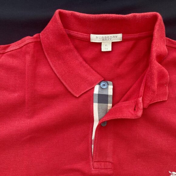 Burberry Brit Men Short Sleeve Nova Check Red Cotton Pique Polo w/ defect - Picture 4 of 13